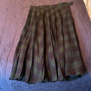 Elegant Green Plaid A-Line Skirt